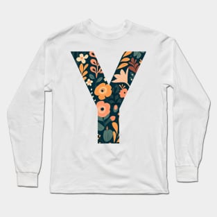 Whimsical Floral Letter Y Long Sleeve T-Shirt